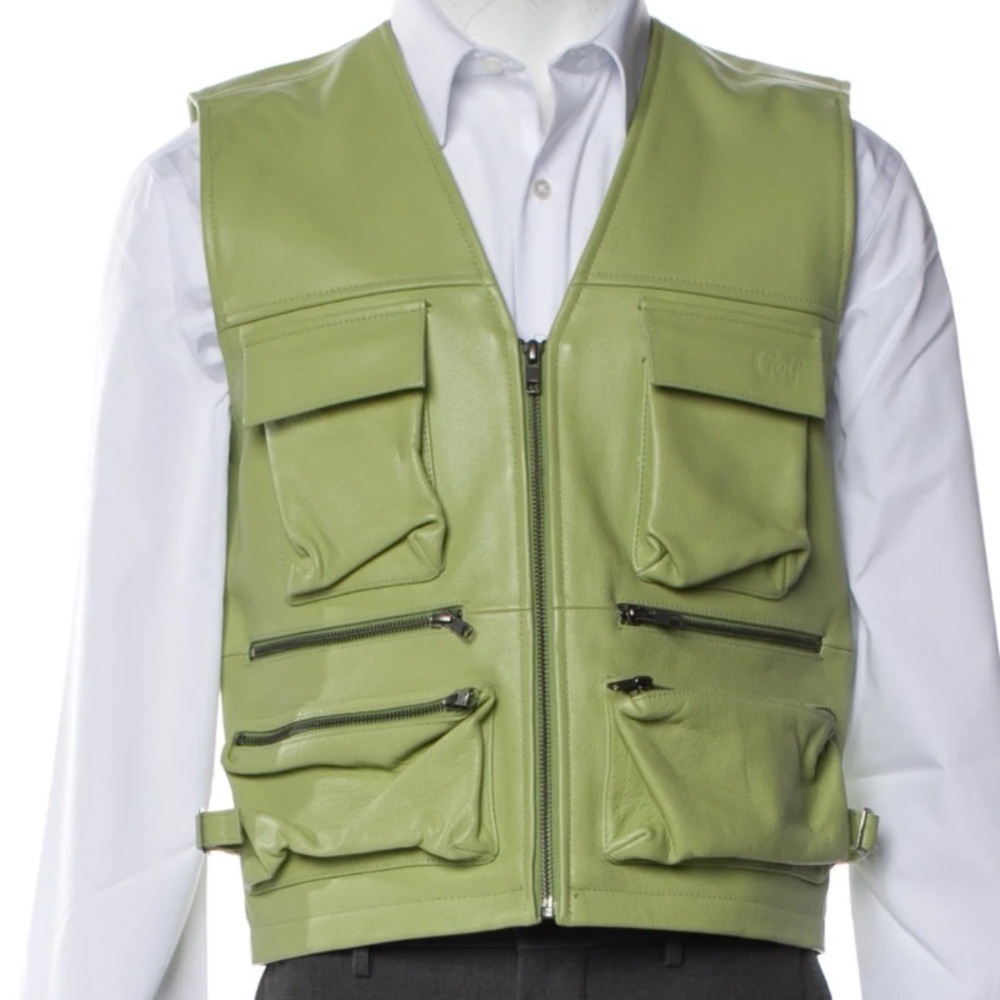 GOLF WANG Green Leather Utility Vest Size Small